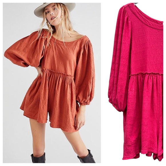 Free People Pants - Free People Oversized Romper Linen BEYOND OBSESSED PLAYTIME Watermelon Pink L